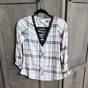 Daytrip Stylish Plaid Lace-Up Women's Top